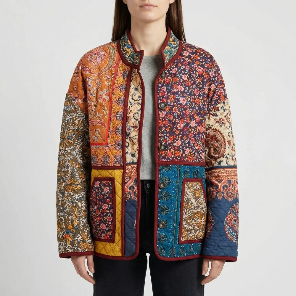 ZARA Quilted Floral Paisley Patchwork Winter Jacket Multicolor Women's Size XS
